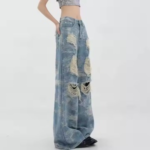 Pantalones vaqueros acampanados de mujer, holgados, transpirables, sexys, rasgados, lavados, desgastados, de cintura baja, informales, para verano, estilo urbano - Product Image 1