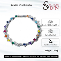 Bracelet chaîne tennis en argent sterling 925 plaqué rhodium avec fermoir cœur coloré incrusté de zircons, serti clos, bijoux fins, cadeau