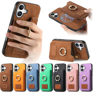 Étui de téléphone Ring Holer avec porte-cartes sécurisé, pochette pliable, support arrière, étui pour carte d'identité en PU, support magnétique tendance - Product Image 4