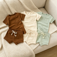 Ensemble Vêtements Mode Unisexe Bébé Garçons Filles Été, Ensembles Survêtements Bébé Tricot Côtelé Manches Courtes