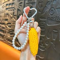 Realistische gepelde sinaasappel fruit sleutelhanger met parelketting, schattig voedselvormig tasbedeltje voor vrouwen, cadeau accessoires