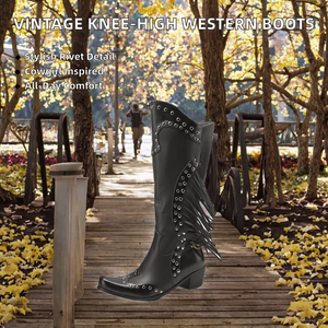 Wholesale Custom Vintage Ladies <b>Knee</b>-<b>High</b> Western Style Boots Soft Suede Leather Rivet Comfort Solid Autumn Rubber Insole boots - Product Image 6