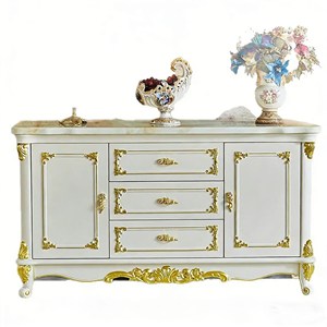 Credenza Europea <span class=keywords><strong>con</strong></span> Piano in Marmo, Mobile da Pranzo in Legno Massello, Credenza Lunga per Soggiorno, <span class=keywords><strong>Arredamento</strong></span> per Casa e Hotel - Product Image 2