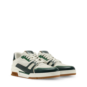 Trainer Sports And Casual Shoes Retro High-<b>End</b> Deep Green Smooth Leather Splicing <b>With</b> Mesh Breathable Holes Comfortable - Product Image 1