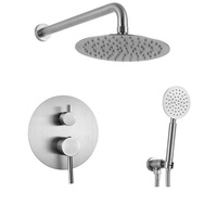 Ensemble de douche noir encastré mural moderne en acier inoxydable 304 avec mitigeur chaud/froid et système de déviateur pour pommeau de douche pluie