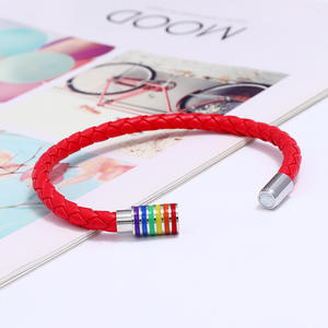 สร้อยข้อมือลาย LGBT สีรุ้งสำหรับผู้ชายผู้หญิงสร้อยข้อมือหนัง PU แบบถักทอเคลือบสีสำหรับคู่รักเกย์ - Product Image 6