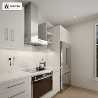 Meuble de cuisine moderne avec portes laquées, aménagement en îlot, rangement par tiroirs, fournitures pour projets résidentiels et boîtes de rangement en contreplaqué