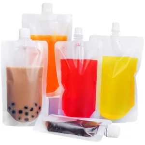 Embalaje de bolsita transparente con boquilla de pie para jugo de fruta 300ml 500ml bolsas de boquilla líquida