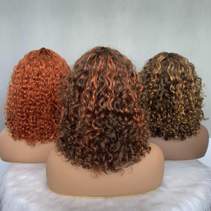 Perruques Bob en Cheveux Humains de Qualité Supérieure Super Double Drawn 12 Pouces Perruque Bouclée de Luxe avec Frange - Product Image 1