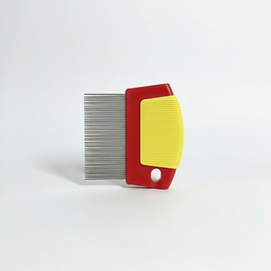 Peigne à puces et lentes pour animaux de compagnie (chats, chiots) avec manche long antidérapant en plastique et picots courts en acier inoxydable - Product Image 1