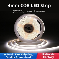 Bande LED COB 4 mm, 320 LED, 5 V/12 V, couleur unique, CRI 90, 4000 K à 6500 K, bleu glace, pour éclairage d'ambiance à la maison, au bureau ou dans une salle d'étude