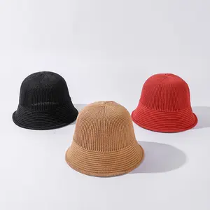2021 새로운 도착 봄 시리즈 7 색상 새로운 소재 밀짚 여자 리넨 버킷 모자