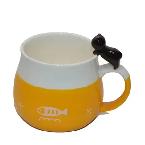 黑猫在杯子上偷看，双色可爱陶瓷咖啡杯带手柄，独特创意陶瓷搞笑3D雕像茶杯