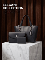 Set Tas Tangan Wanita Hitam Elegan 3 Buah, Bahan Kulit PU Premium dengan Hiasan Rumbai dan Set Dompet Clutch Senada