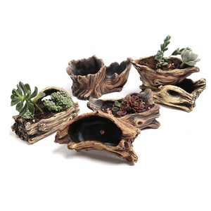 빈티지 정원 화분 통나무 플랜터 나무 창의적인 빈티지 스타일 모조 식물 용기 시멘트 화분 - Product Image 6
