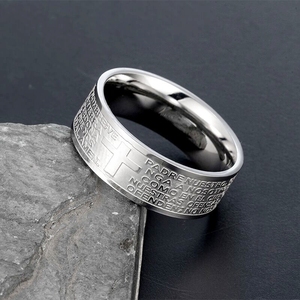 Anillo Cristiano <span class=keywords><strong>de</strong></span> Acero Inoxidable con la Biblia en Español, Joyería Religiosa <span class=keywords><strong>de</strong></span> Jesús, Regalo Personalizado con Cruz, Estilo Retro para Hombre - Product Image 2