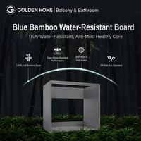 Meuble-lavabo de salle de bain moderne GOLDEN HOME en MDF, bambou bleu écologique, avec plan de travail en marbre artificiel et conception 3D gratuite