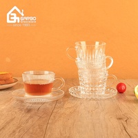 12 pièces vente chaude style classique verre soucoupe à thé ensemble verre gravé café à boire ensemble tasse expresso ensemble thé verre cadeau promotion