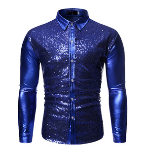 PASUXI New Nightclub Multi Color <strong>Shirt</strong> Youth Cool <strong>Sequin</strong> Bronzing Dance Suit <strong>Shirt</strong> <strong>Men's</strong> Slim Breathable Top - Product Image 5