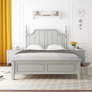 French Elegant Classic <strong>Rustic</strong> Bedroom Furniture Light Gray Solid Wood Frame Naples <strong>Bed</strong> - Product Image 3