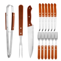 Ensemble d'outils de barbecue en acier inoxydable 16 pièces avec manche en bois, kit d'ustensiles de camping pour barbecue avec planche à découper en acacia et sac de transport