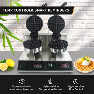 Máquina para Hacer Waffles Belgas Comercial Nueva de 2400W con Doble Cabezal, Antiadherente, de Acero Inoxidable, con Control Táctil y Temporizador para Desayunos y Panqueques - Product Image 4