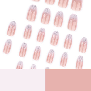 24 Uñas Postizas Francesas con Punta Brillante y Degradado, Uñas Artificiales de Cobertura Completa con Pegamento para Uso en Salón - Product Image 3