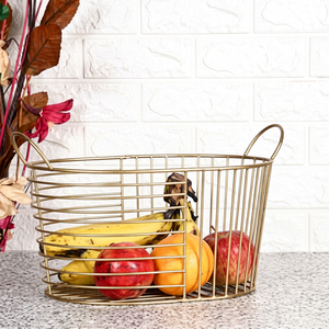 <b>Round</b> Metal <b>Storage</b> <b>Basket</b> Kitchen Fruit Holder Minimalist Design Durable Food Container - Product Image 1