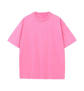 เสื้อยืดโอเวอร์ไซส์สีชมพูสดสำหรับผู้ชาย ผ้าฝ้ายหวี 100% ถักทอ ป้องกันการยับ ทรงไหล่ตก สีพื้นเรียบง่าย แขนสั้น สไตล์ลำลอง - Product Image 1
