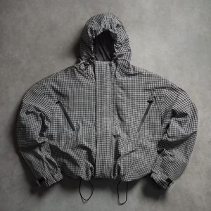 Chaqueta Cortavientos con Capucha Extra Grande a Cuadros Personalizada - Ropa de Calle OEM Impermeable a Cuadros para Hombre al por Mayor - Product Image 2