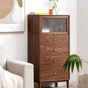 Solid Wood Five <b>Drawer</b> Chest Of <b>Drawers</b> <b>Walnut</b> Color 600x400x1295mm Bedroom Storage Cabinet Nordic Modern Style - Product Image 4