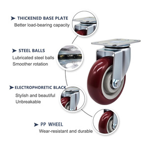 عجلات دوارة عالمية مقاس <span class=keywords><strong>4</strong></span> بوصات مصنوعة من مادة البولي بروبيلين، ثابتة وقابلة للدوران، مناسبة لعربات العمل والمنصات المتحركة - Product Image 2