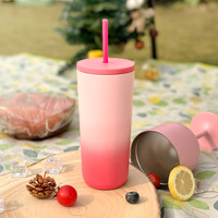 Botella de Regalo Colorida de Acero Inoxidable 304, Doble Pared, Aislamiento al Vacío, Impresión Personalizada, Tapas con Pajita Abatible, Aislamiento Térmico de 12-24 Horas
