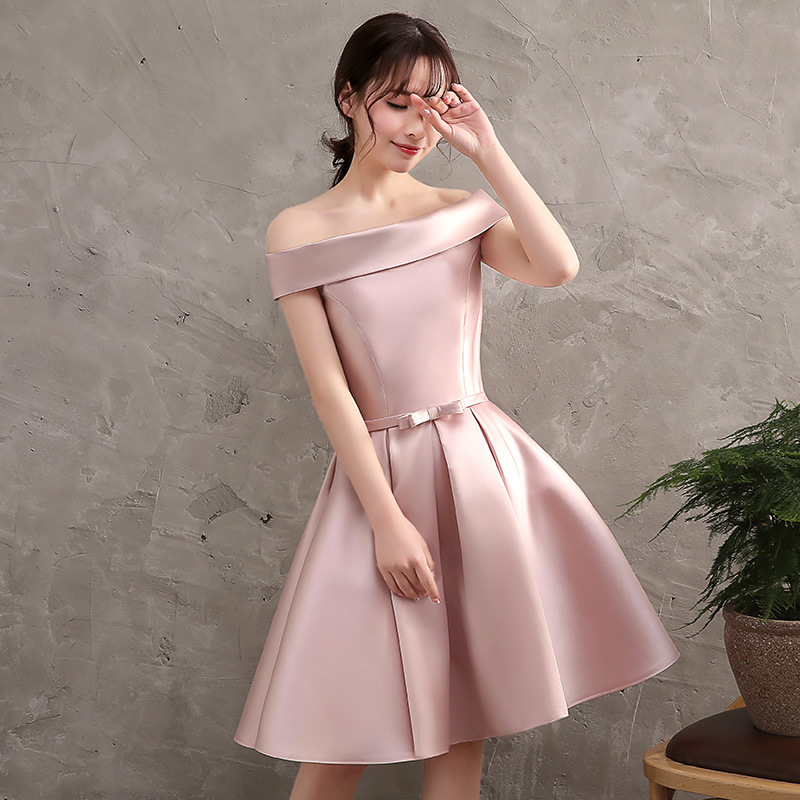 long and short bridesmaid dresses together One Shoulder Short Bridesmaid Dresses With Slit MBD193