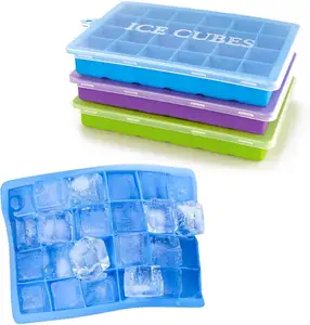 Tái Sử Dụng Silicone Vuông Ice Cube Khay BPA Cấp Thực Phẩm Miễn Phí Với Biểu Tượng Tùy Chỉnh Stackable Ice Cube Khay