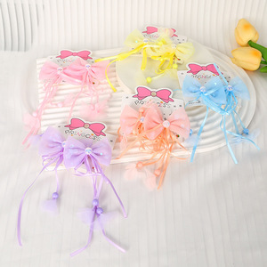 Cute Princess Style Hair <b>Clips</b> With Tassels And Bows For Children Side <b>Clip</b> Fabric Headdress Daily Use Random Color - Product Image 1
