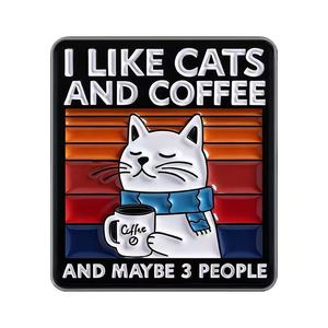 En gros, Nouvelle Arrivée : Broches et badges en métal pour chat, motifs chat blanc rayé, chat café de dessin animé créatif, accessoires en métal - Product Image 1