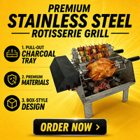 Barbecue de table extérieur en acier inoxydable à couvercle rabattable, version avec grille/version avec brochettes, avec fonction de réglage en hauteur