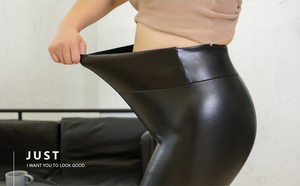 Taille haute personnalisée grande taille pour les femmes <span class=keywords><strong>polaire</strong></span> en cuir <span class=keywords><strong>Polaire</strong></span> épaississement Pu Leggings serré de haute qualité hiver chaud pantalon <span class=keywords><strong>Thermo</strong></span> - Product Image 5