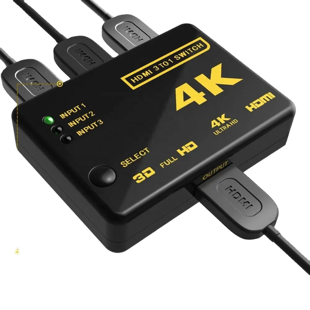 4K 3x1 Smart HDMI Switch Splitter 3 in 1 out RGB Supports 4k@60HZ 3D HD1080P with IR RF Remote for PS4 Xbox Apple HDTV