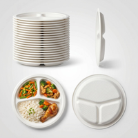 Assiettes rondes en bagasse compostables de 8,86 pouces à 3 compartiments pour la restauration, les repas scolaires et hospitaliers (vente en gros)