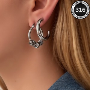Boucles d'oreilles pendantes vintage à nœud, deux paires de boucles d'oreilles créoles simples en acier inoxydable 316 plaqué or, accessoires pour femmes - Product Image 2