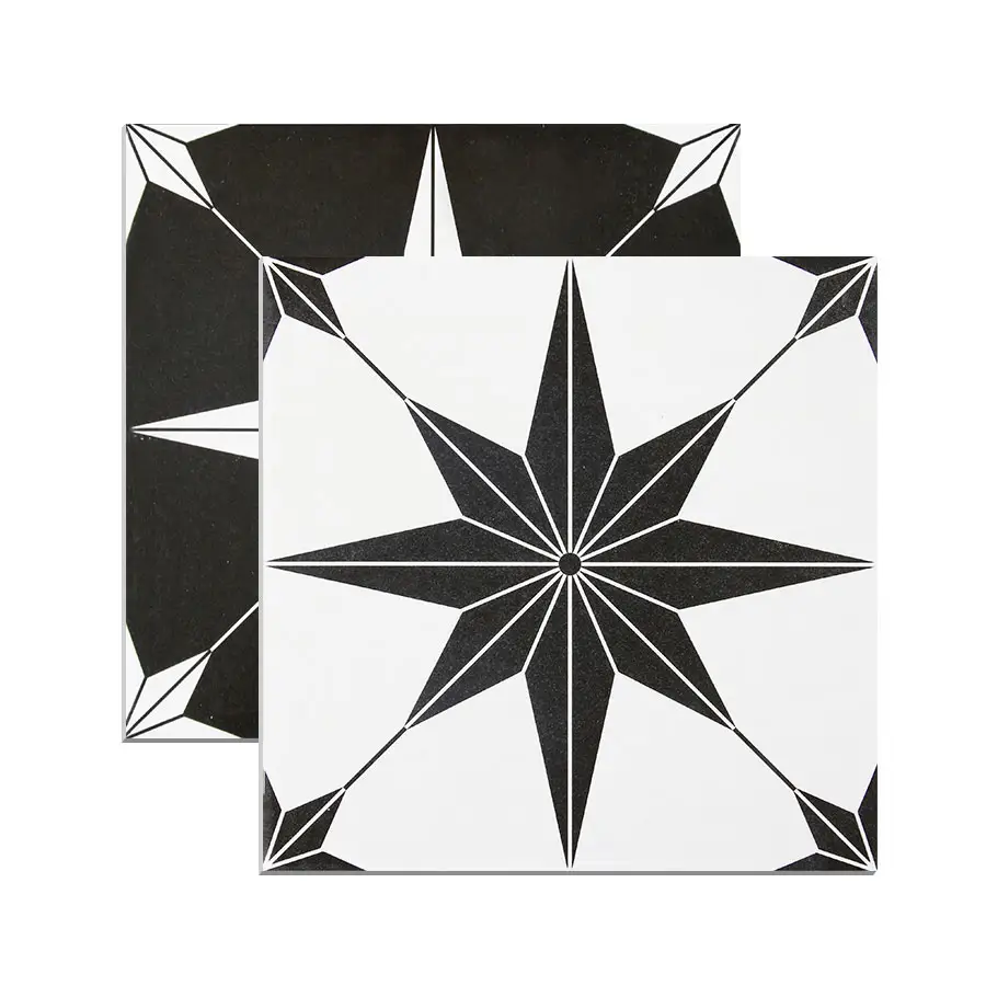क्लासिक फूल डिजाइन मोरक्को शैली 3d इंकजेट मुद्रित 200x200 काले और सफेद चीनी मिट्टी के सजावटी टाइल