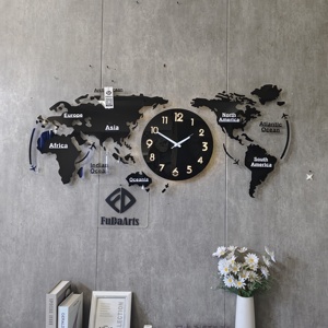 Horloge murale silencieuse de grande taille pour la décoration de la maison, design artistique, luminescente dans <span class=keywords><strong>le</strong></span> noir, carte du <span class=keywords><strong>monde</strong></span>, décoration de bureau, livraison directe DDP - Product Image 2