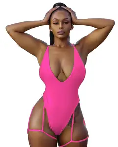 Wholesale High Quality Swim wears Sexy Women One Piece Deep V-Neck Lingerie, Sexy High Cut Crotch Bodysuit/