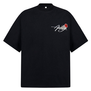 High Quality Custom Rose Letter Embroidered Silk Screen Printed Fleece 350g Streetwear Short Sleeve Men's Loose <strong>T</strong>-<strong>Shirt</strong> - Product Image 5