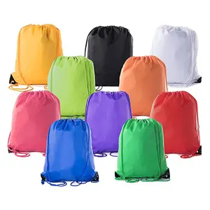 DIY Nylon Poliéster Drawstring Mochila Sacos Logotipo Personalizado 210D Poliéster Drawstring Gift Bag Sports Bag Para Ginásio Viajar