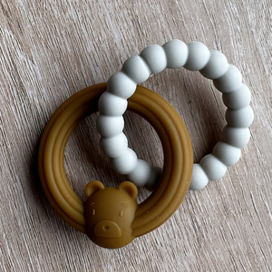 Mordedor de silicona de grado alimenticio Unisex para bebé, Mini anillo de oso de juguete con anillo de cadena calmante masticable, juego de forma remota con sonajero - Product Image 3