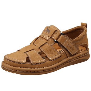 Men's Summer Genuine Leather <b>Gladiator</b> Beach Slippers Breathable Soft Soled Casual Shoes - Product Image 4