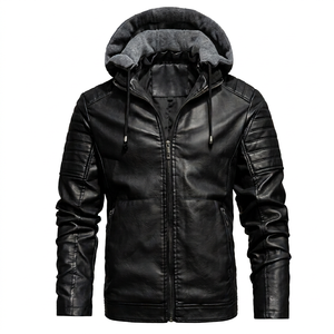 Autumn and <b>Winter</b> Collar Casual Youth Zipper Digging Bag Fit Zipper Fleece-lined Spot <b>Hooded</b> Men's <b>Coat</b> Leather - Product Image 1